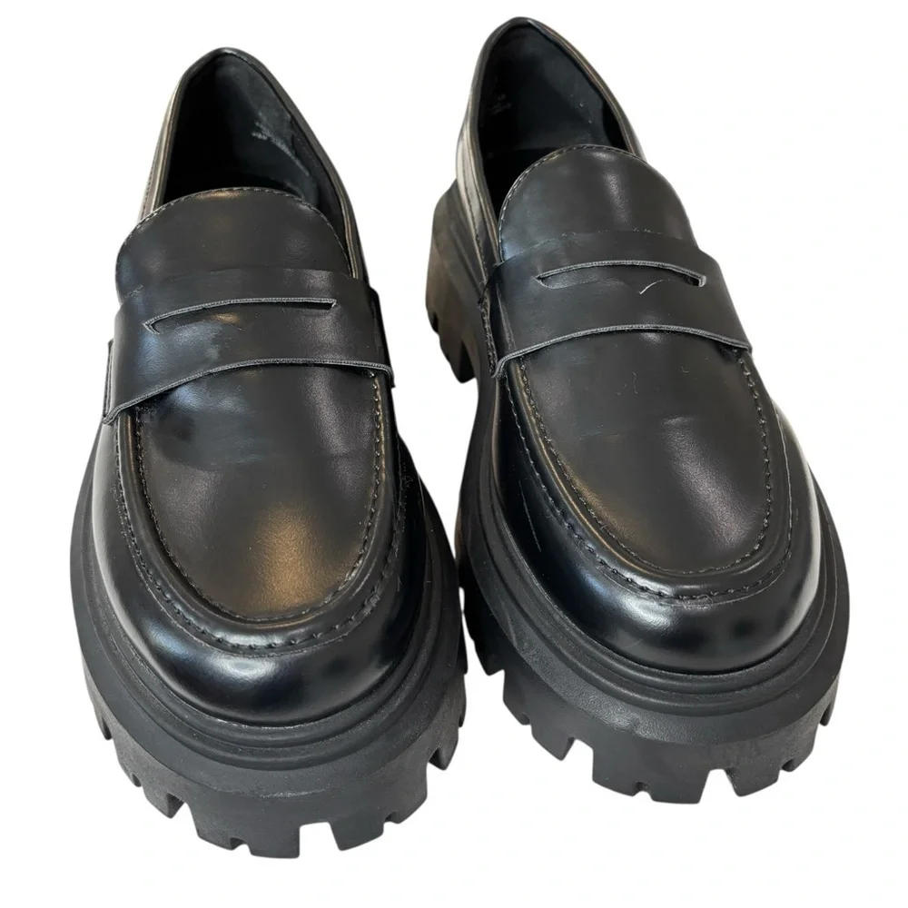 H&M Black Platform Lug-Soled Penny Loafers